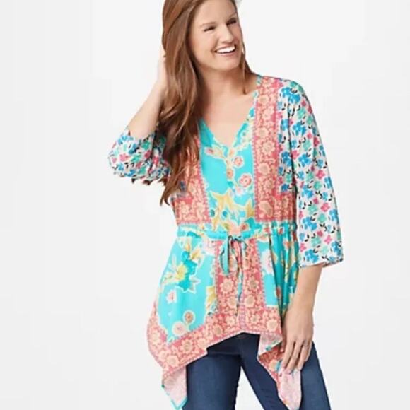 TOLANI COLLECTION Women's Vittoria Aqua Floral Tunic Top Modal Multicolor M NWT - Picture 1 of 16